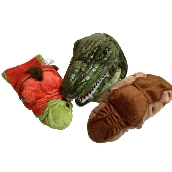 Two Aurora Plush Dinosaur Hand Puppet Lot Plus Unbranded T Rex Pretend Play Toys - Picture 1 of 16